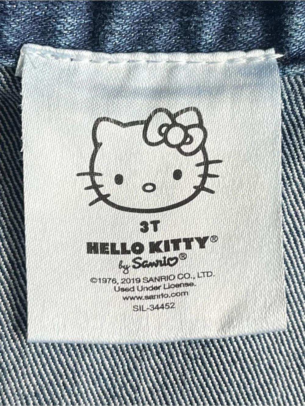 Sanrio Girls 3T Hello Kitty Dark Denim Jumper Dress Pink Embroidered Bib CUTE